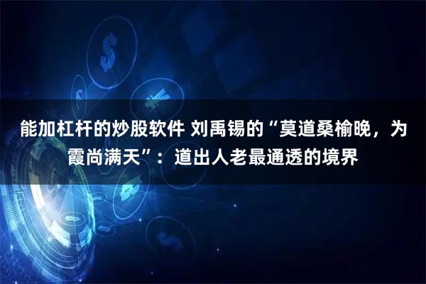 能加杠杆的炒股软件 刘禹锡的“莫道桑榆晚，为霞尚满天”：道出人老最通透的境界